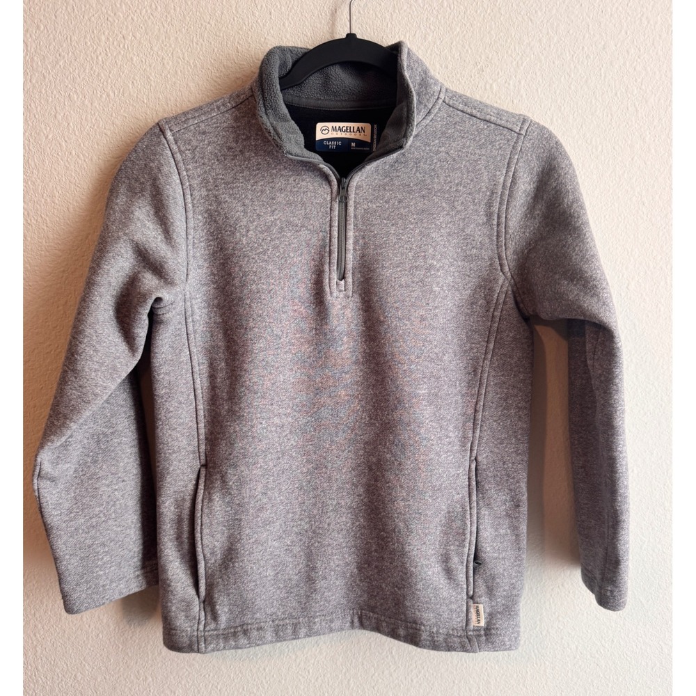 Magellan Outdoors Mens Gray Quarter Zip Pullover Moisture Wicking Fleece Medium